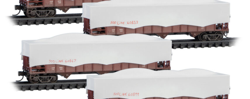 Micro Trains 98302239   N 100 Ton 3-Bay Hopper w/tarps, SOO Line MOW #60839, 60853, 60867, 60899 Jewel Case