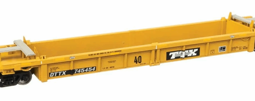 WalthersMainline 8421  HO Thrall Rebuilt 40' Well Car, TTX DTTX #53090 - small black & white TTX logo w/yellow conspicuity stripes