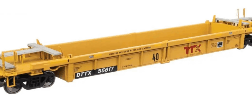 WalthersMainline 8429  HO Thrall Rebuilt 40' Well Car, TTX DTTX #53285 - red "Forward Thinking" TTX logo w/yellow conspicuity stripes