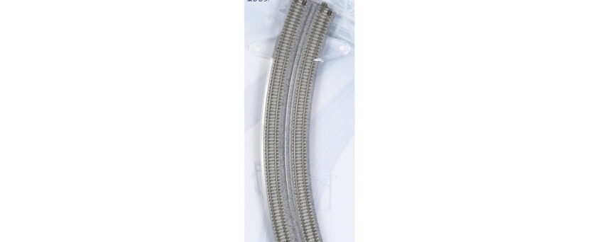 Kato 20185  N Curved Double Concrete Tie Superelevated Track 18-7/8 & 17-5/8" 480 & 447mm Radius 22.5-Degree Sections pkg(2)