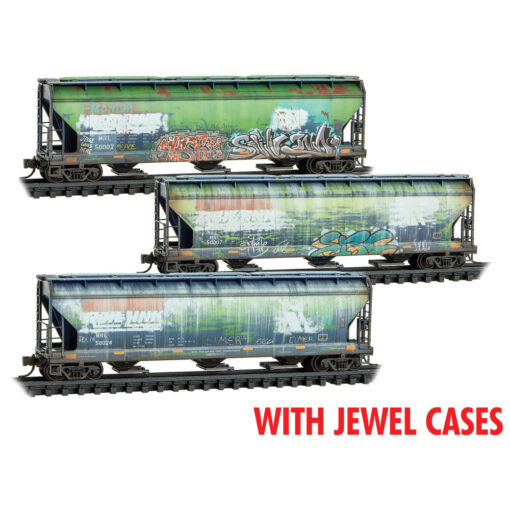 Micro Trains 98305077   N 3-Pack 3-Bay Covered Hoppers, MRL #50002, 50007, 50024 Weathered