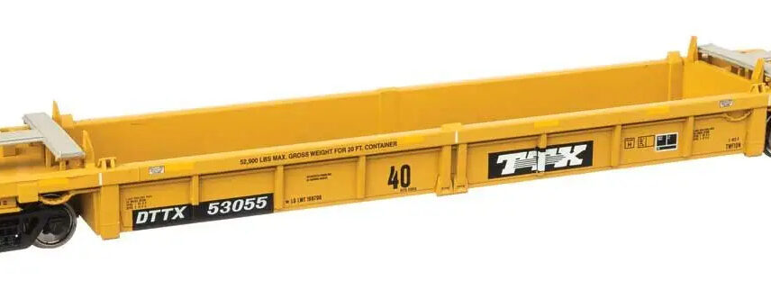 WalthersMainline 8420  HO Thrall Rebuilt 40' Well Car, TTX DTTX #53055 - small black & white TTX logo w/yellow conspicuity stripes
