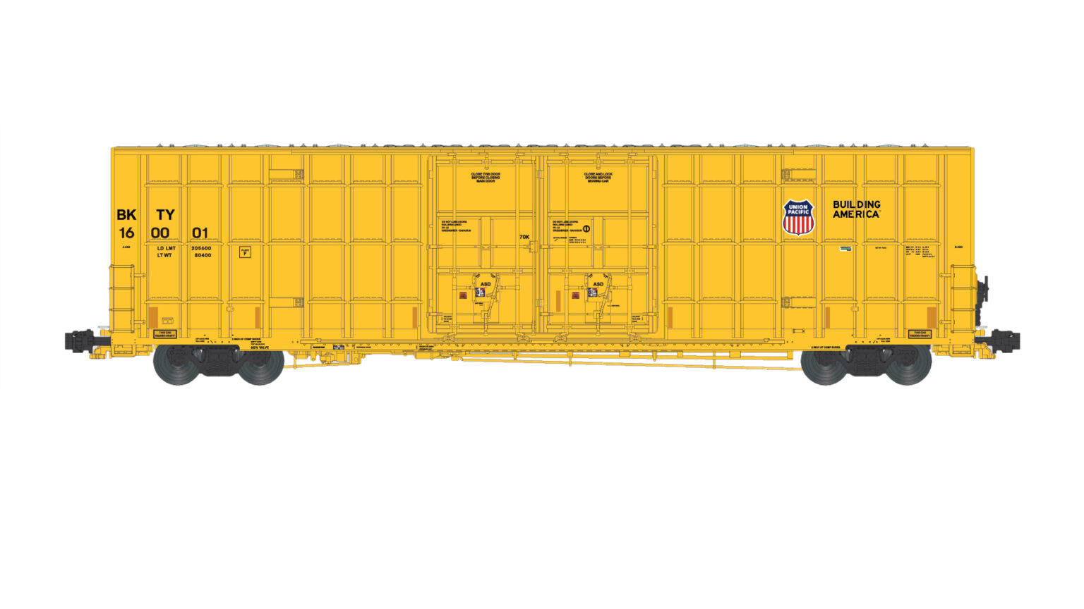 Aurora Miniatures 602030 N Greenbrier 7550 cf 60′ Plate F Boxcar – BKTY #160035 (UP Yellow)
