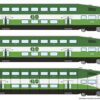 Rapido Trains 146040  HO BiLevel Commuter Car: GO Transit/MX: Set #2 (Cab: 208 Coaches: 2838 2850)