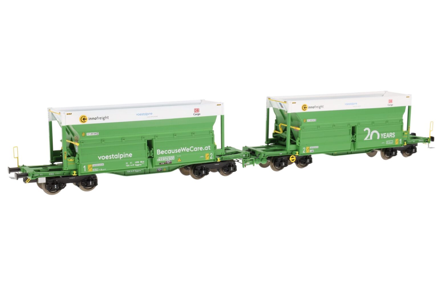 B-models 90.226  HO 2 piece set:  innofreight RockTainer ORE, DB Cargo - Voestalpine Green