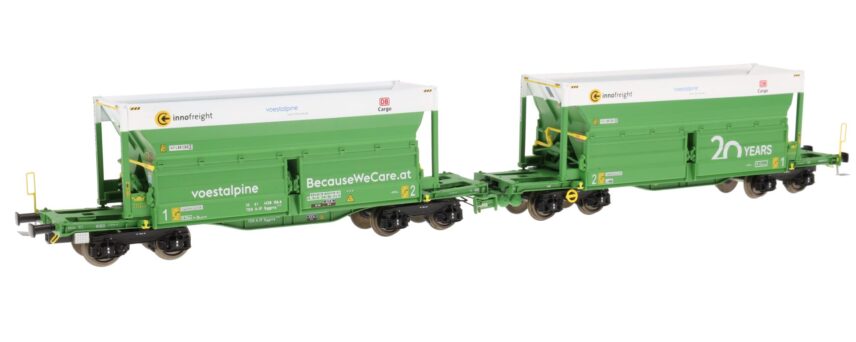 B-models 90.226  HO 2 piece set:  innofreight RockTainer ORE, DB Cargo - Voestalpine Green