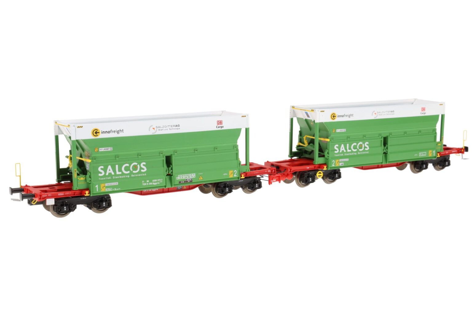 B-models 90.227  HO 2 piece set:  innofreight RockTainer ORE, DB Cargo - SALCOS Salzgitter AG