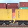 B-Models 90.504  HO Purple innofreight car loaded with 2 yellow 40ft containers MSC