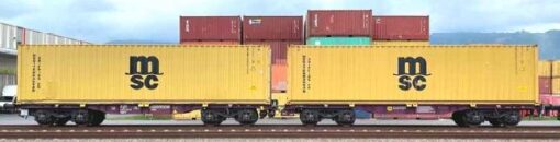 B-Models 90.504  HO Purple innofreight car loaded with 2 yellow 40ft containers MSC