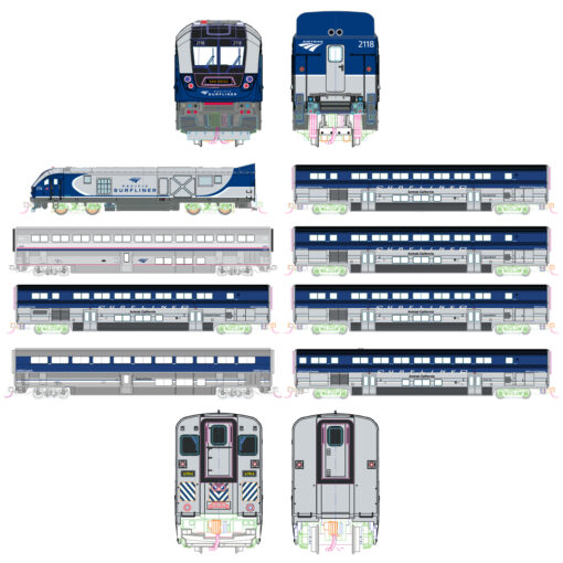 Kato 106-9010  N Amtrak SC-44 & Amtrak Pacific Surfliner 4 Unit Base N Amtrak SC-44 & Amtrak Pacific Surfliner 8 Unit Set
