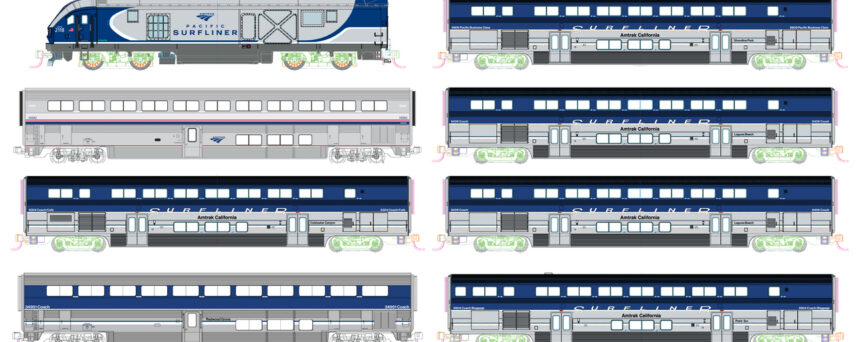 Kato 106-9010  N Amtrak SC-44 & Amtrak Pacific Surfliner 4 Unit Base N Amtrak SC-44 & Amtrak Pacific Surfliner 8 Unit Set
