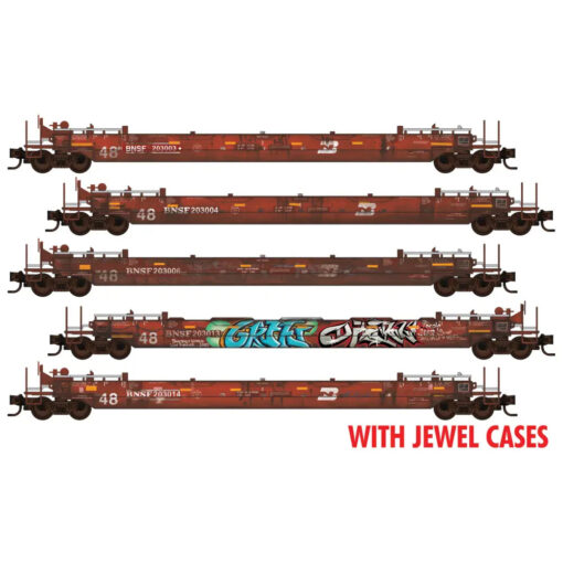 Micro Trains 98302258  N Burlington Northern Santa FE weathered 48' Husky Stack Well Cars
