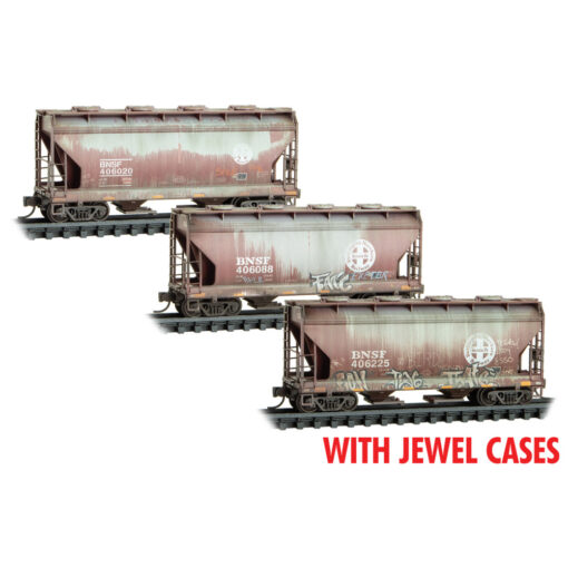 Micro Trains 98305076  N 3-Pack Covered Hopper Weathered, BNSF #406020, 406088, 406225