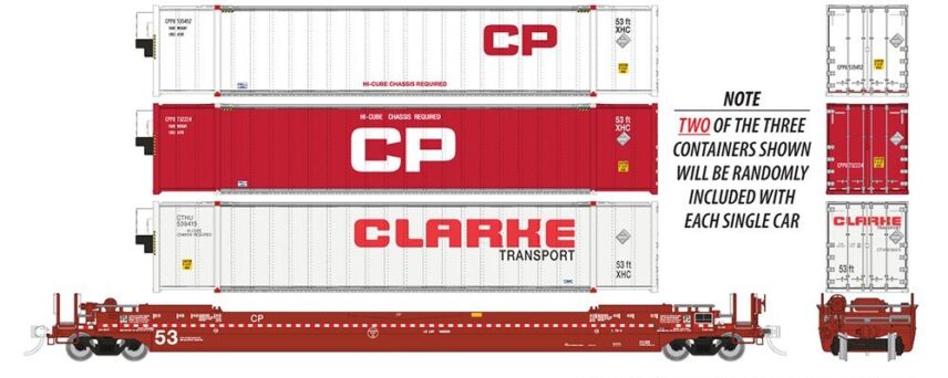 Rapido Trains  401057A HO HO 53' Husky-Stack well car + containers: CP: Single Car #527128