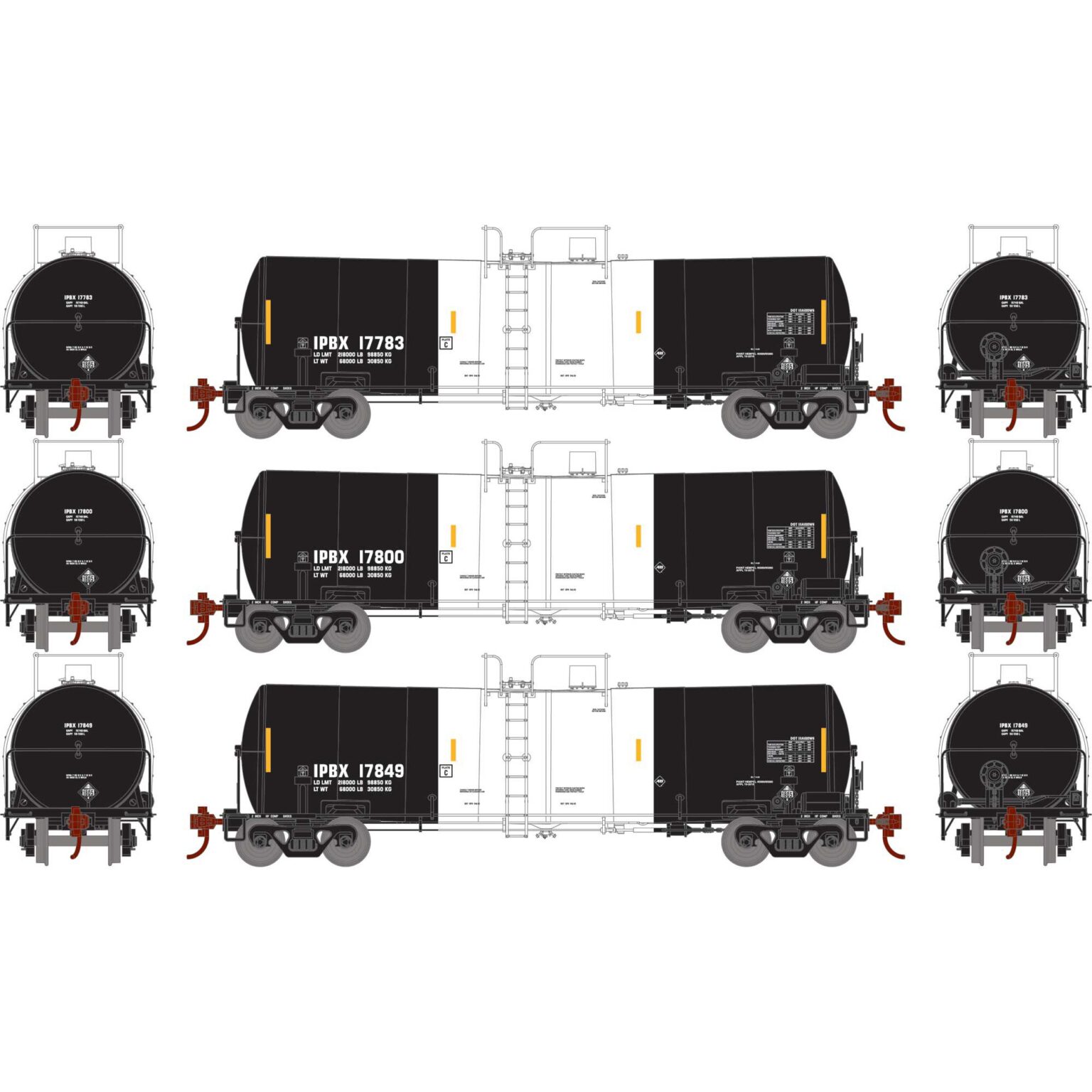 Athearn 16410  HO 16,000 Gallon Clay Tank, IPBX #17783, 17800, 17849 (3 Pack)
