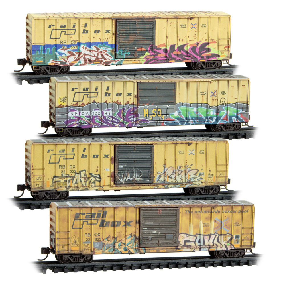 Micro Trains  98305099 N 4-pack 50' Rib Side Boxcars weathered, Railbox